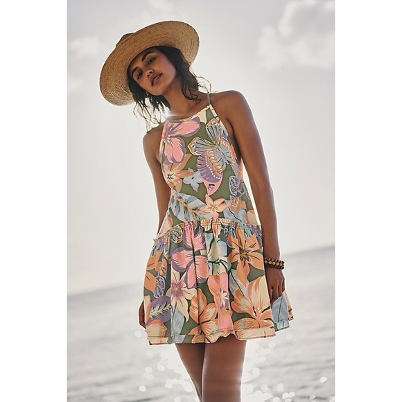 Free People Dresses & Skirts - Free People Deserted Island Mini Dress Size Small Open Back Rope Strap Floral